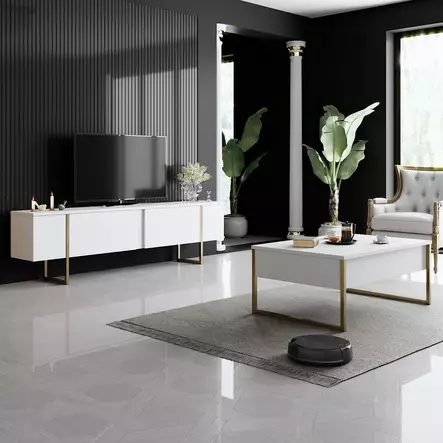 TV-taso, valkokulta, 180cm x 30cm x 50cm, kestävä, elegantti - TV-tasot - 8683743790937 - 2